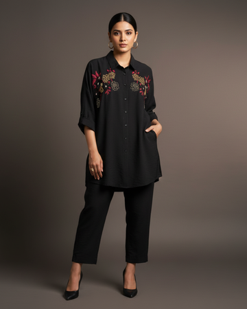 Pure Linen Black Coord Set