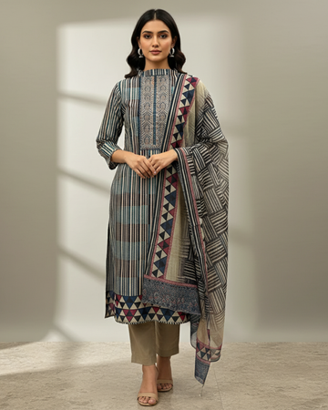 Unstitched Blue Pure Chanderi Suit – Timeless Elegance
