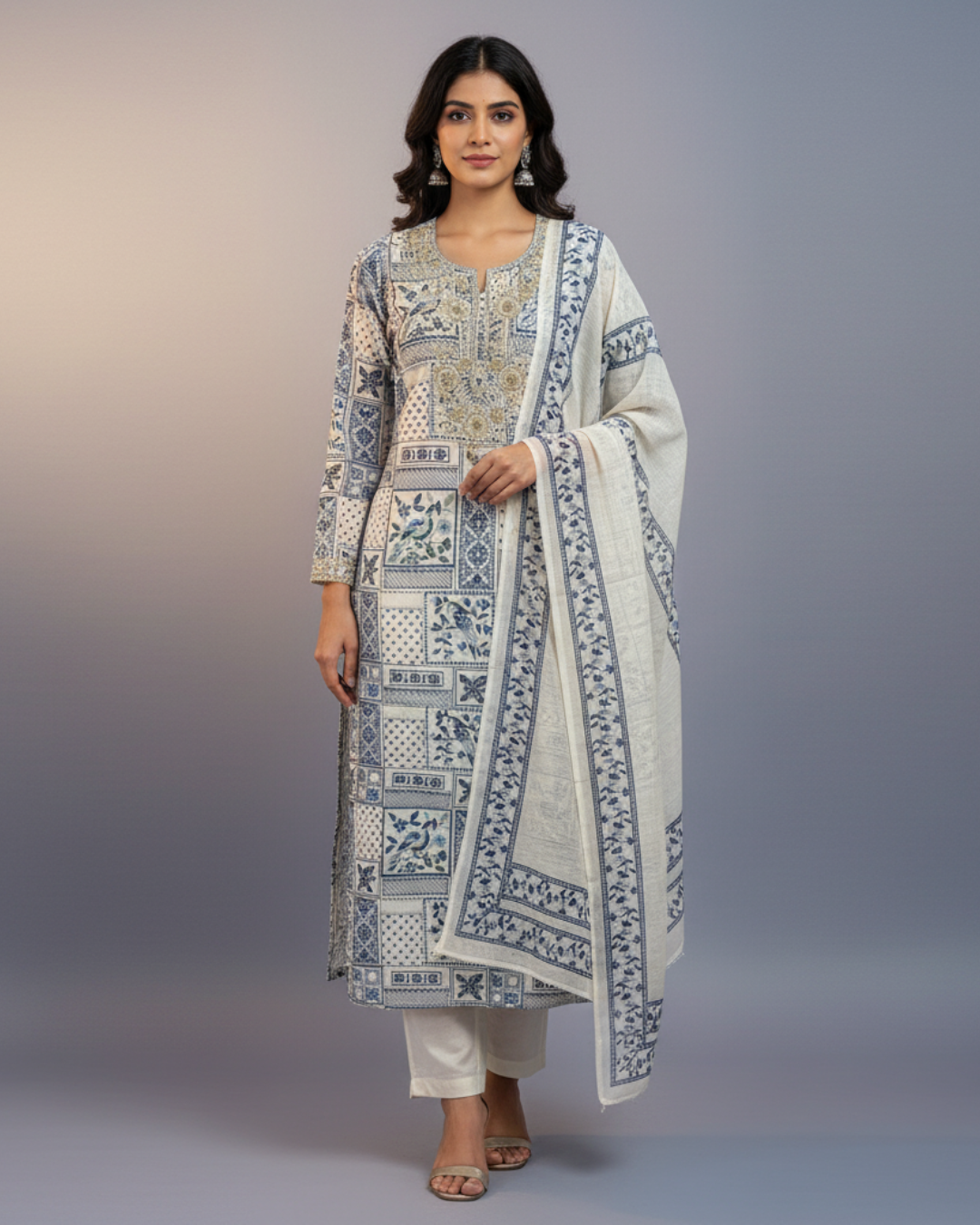 Pure Linen Unstitched Suit with Bottom & Dupatta