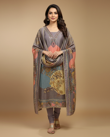 Soft Shimmer Tissue Unstitched Suit — Elegant English Colour