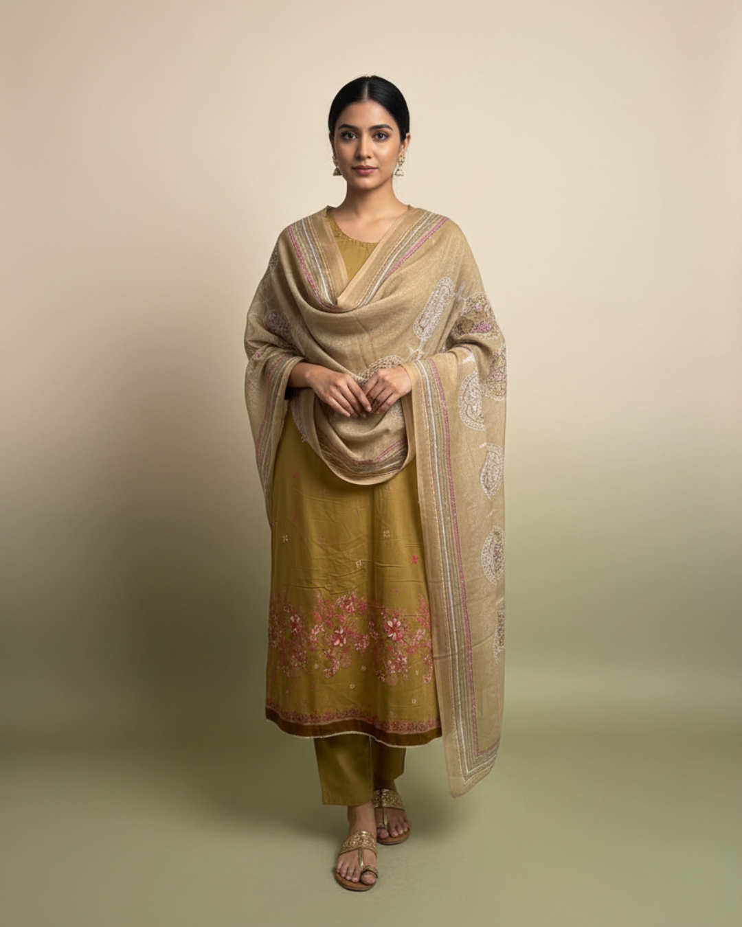 Mehndi Green Pure Cotton Unstitched Suit with Thread Work