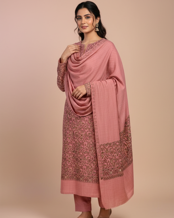 Pure Pashmina Carrot Pink Unstitched Suit