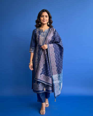 Pure Silk Navy Blue Unstitched Suit