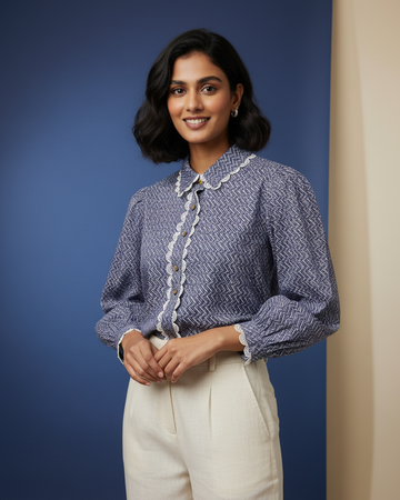Organic Cotton Shirt with Delicate Lace Detailing