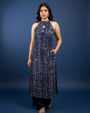Navy Blue Cotton Stitched Suit – Elegant Everyday Wear