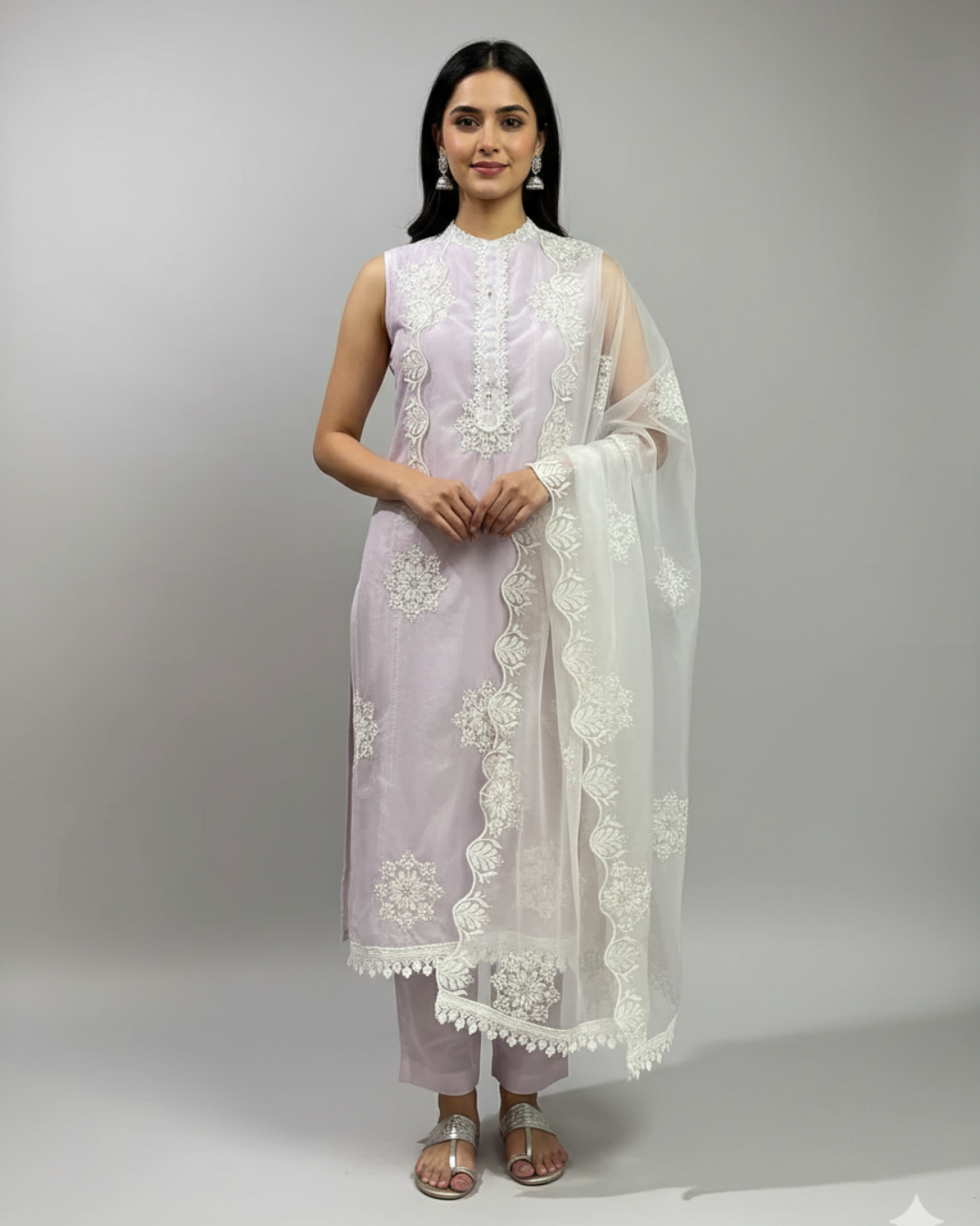 Elegant Pure Organza Unstitched Suit – Lilac Hues