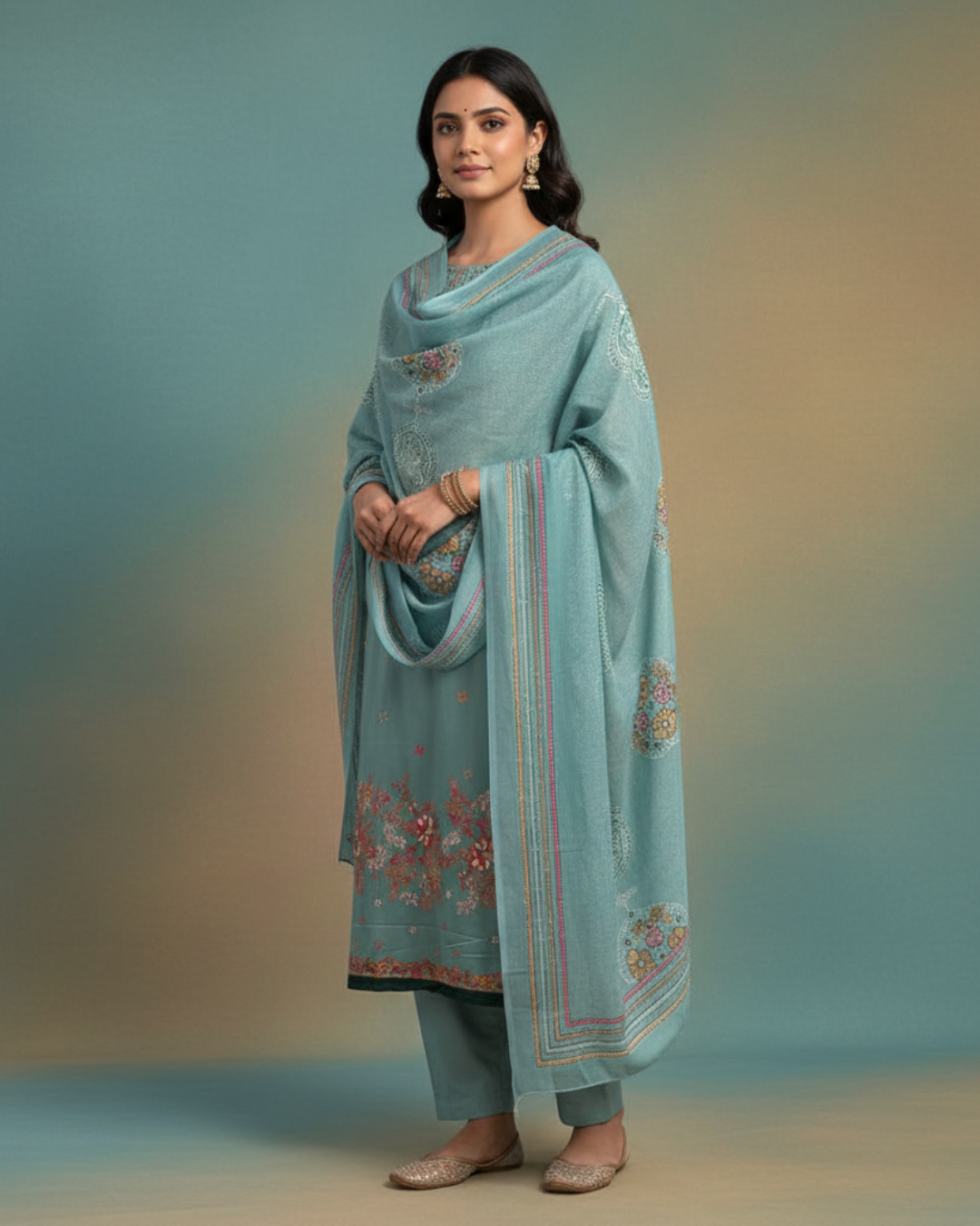 Blue Shade Pure Cotton Unstitched Suit with Thread Work