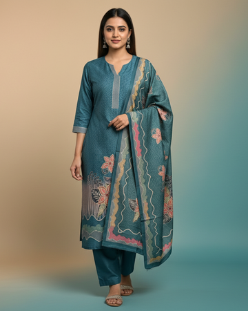 Blue Woolen Unstitched Suit