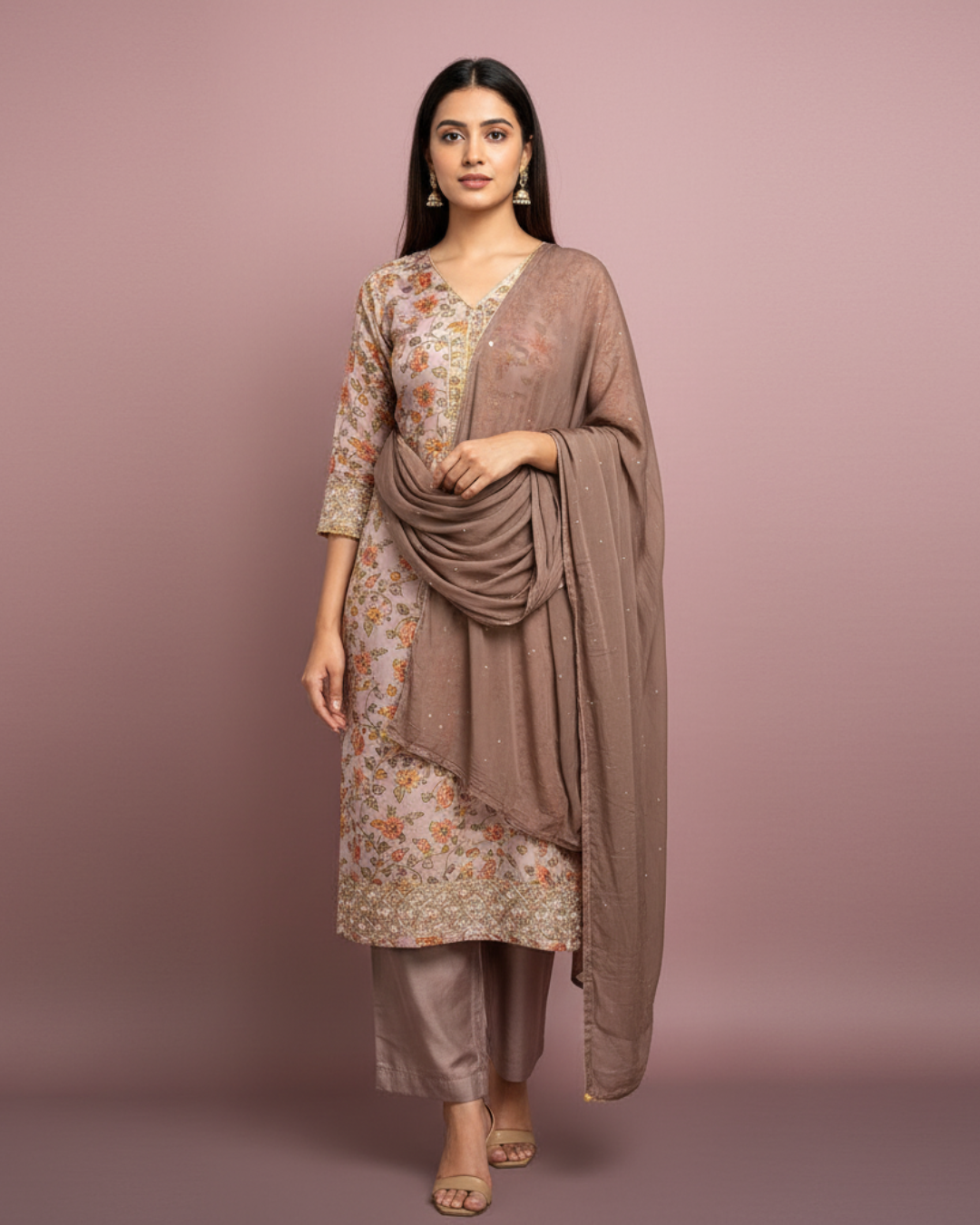 Rose Gold Shimmer Tissue Unstitched Formal Suit with Embroidered Border