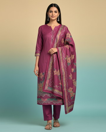 Wine Woolen Unstitched Suit