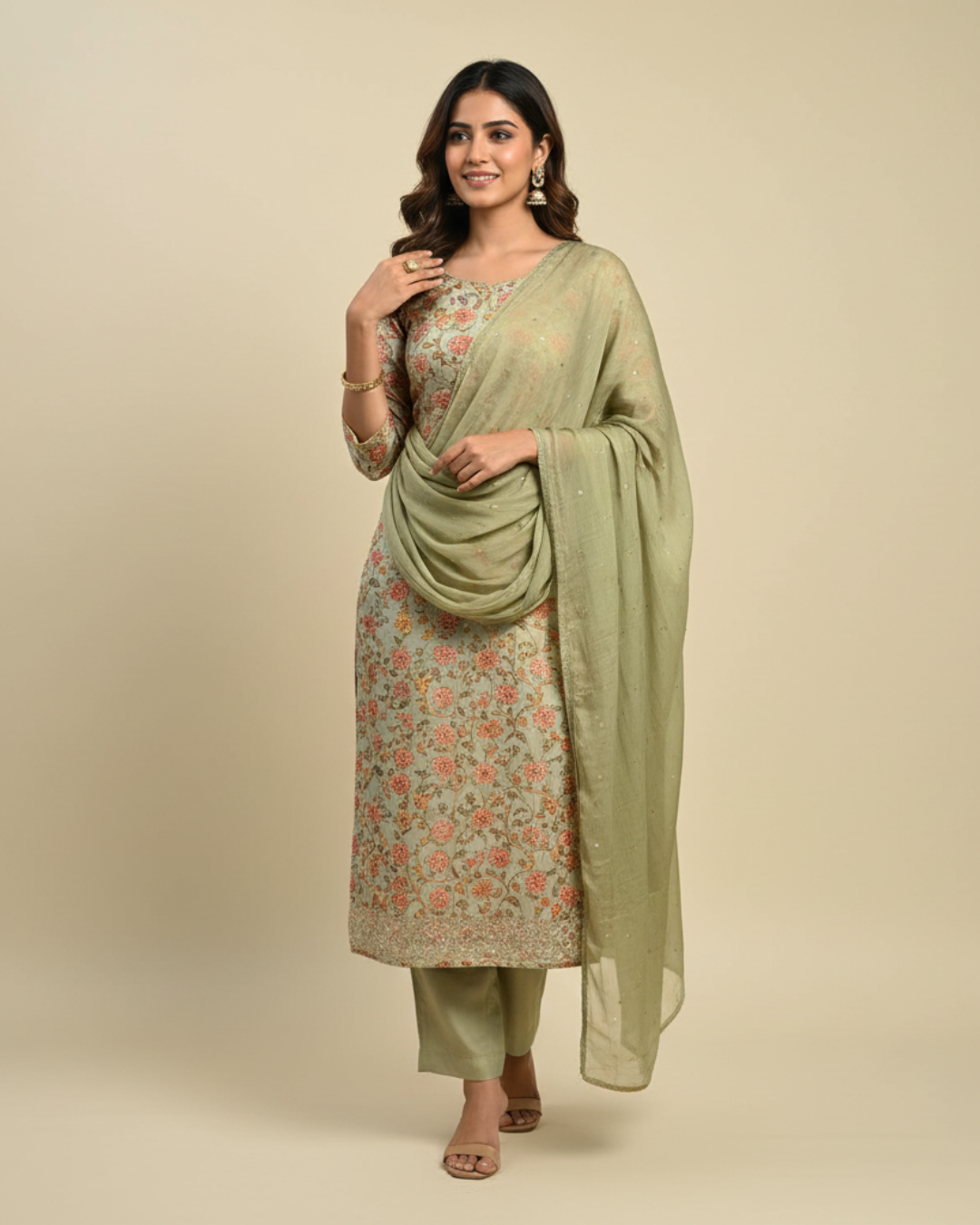 Pista Green Shimmer Tissue Unstitched Formal Suit with Embroidered Border