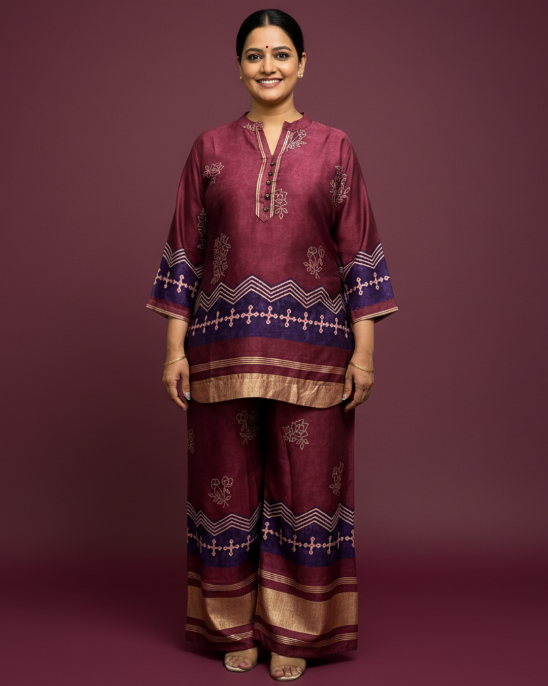 Maroon Cotton Rayon Co-ord Set