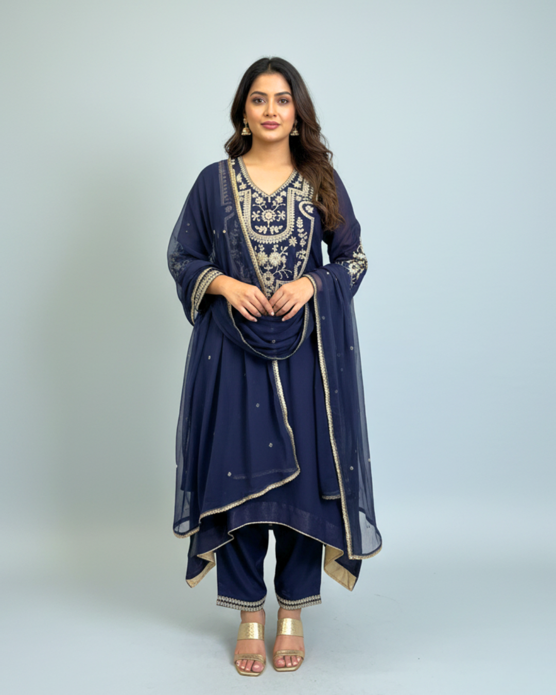 Navy Blue Pure Chinnon Formal 3-Piece Suit