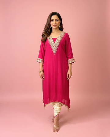 Hot Pink Formal Two-Piece Suit with Tulip Pants