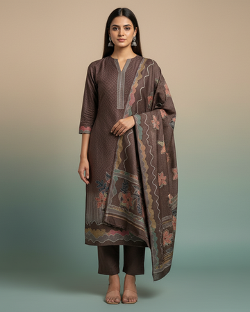 Brown Woolen Unstitched Suit