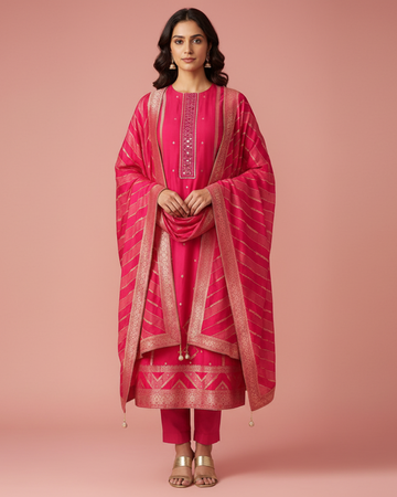 Magenta Silk Zari Unstitched Suit Set – Stunning in Rich Magenta