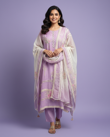 Pastel Mauve Mul Cotton Unstitched Suit