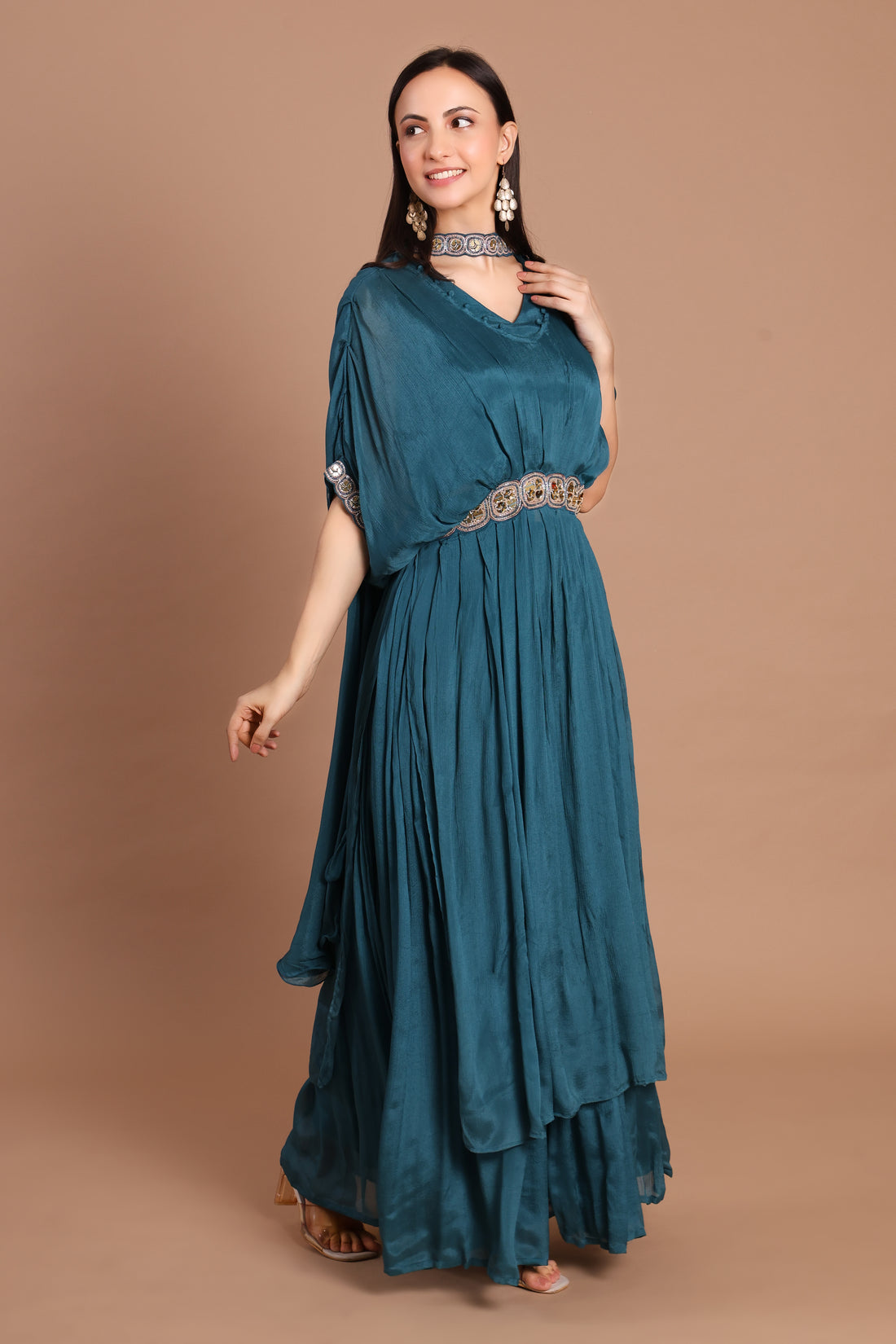 Turquoise Grace – Crushed Georgette 4-Piece Set