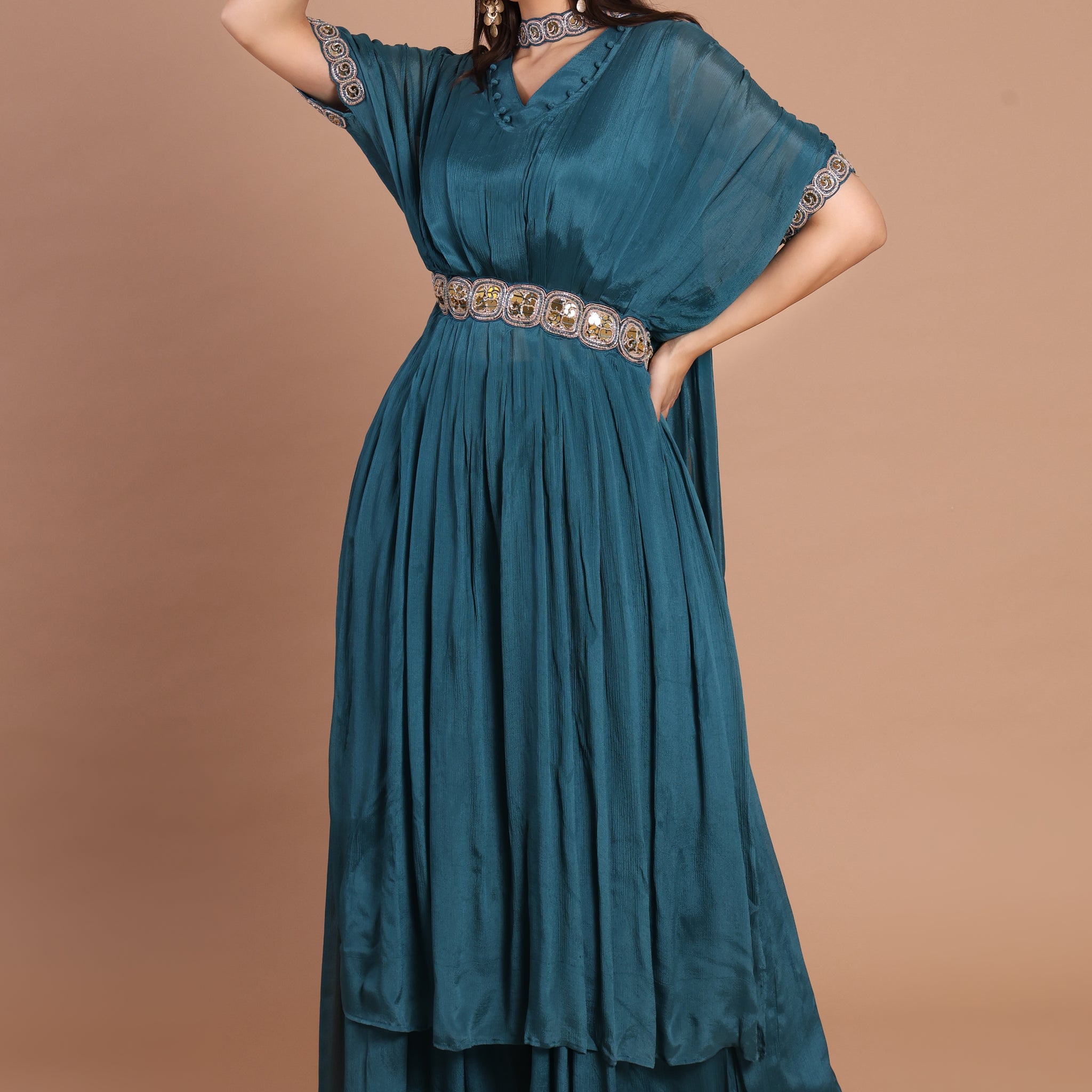 Turquoise Grace – Crushed Georgette 4-Piece Set