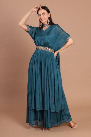 Turquoise Grace – Crushed Georgette 4-Piece Set