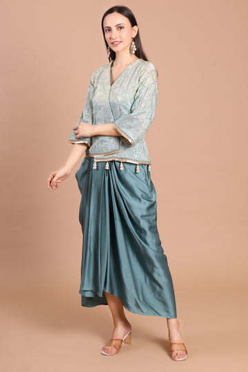 Elegant Dhoti Skirt Set with Tissue Top – Embellished with Laces & Latkans