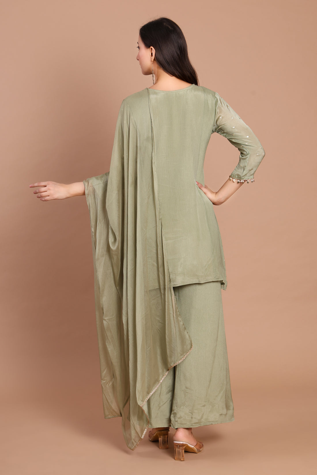 Sea Green Pure Chinnon Ready-to-Wear 3-Piece Formal Suit