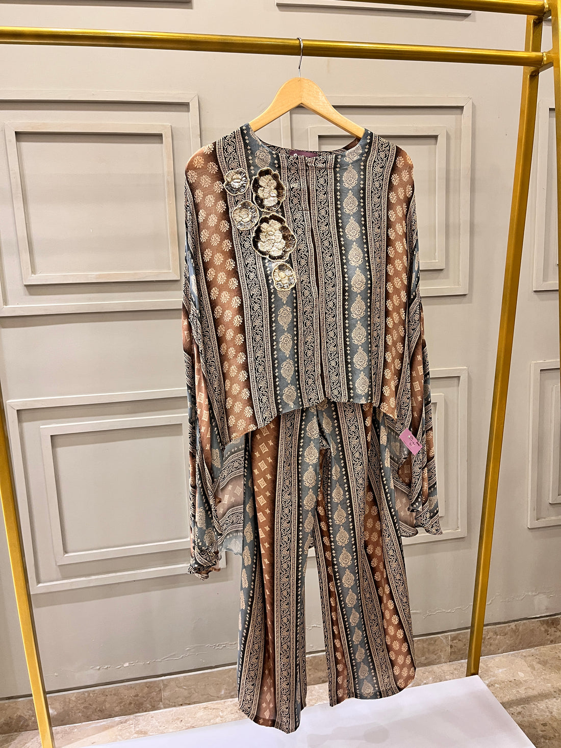 Georgette Digital Print Coord Set with Embroidered Cape