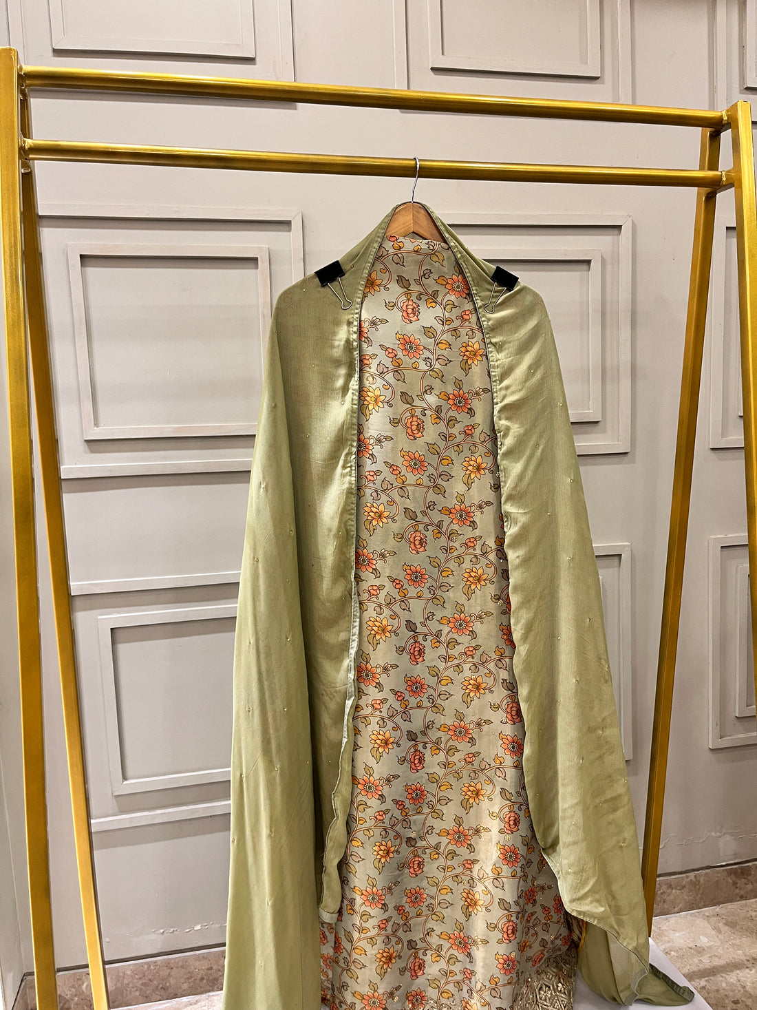 Pista Green Shimmer Tissue Unstitched Formal Suit with Embroidered Border