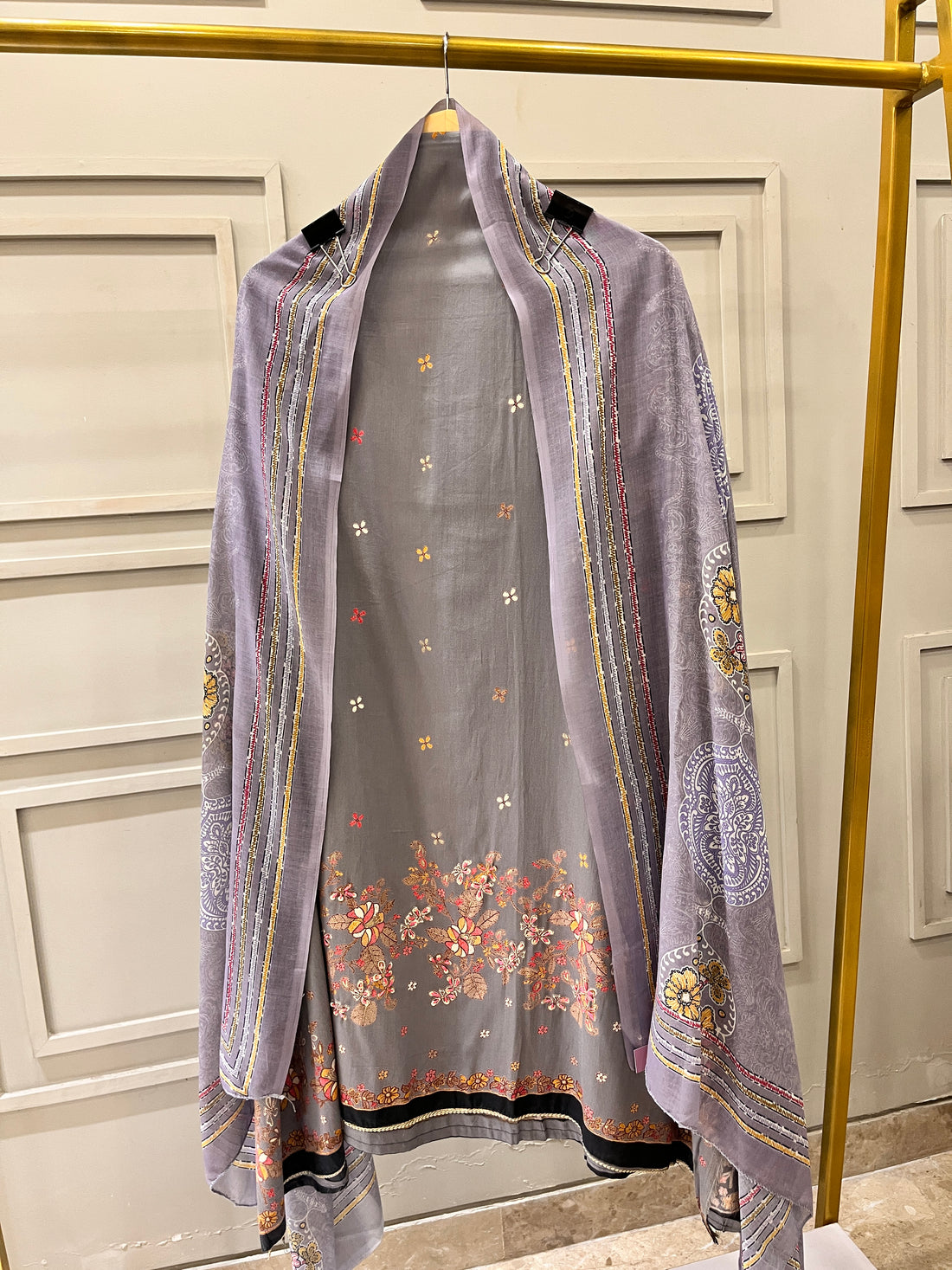 Grey Shade Pure Cotton Unstitched Suit with Thread Work