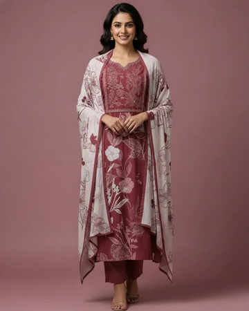 Pure Muslin Semi-Stitched Suit – Soft Elegance in Mul Fabric