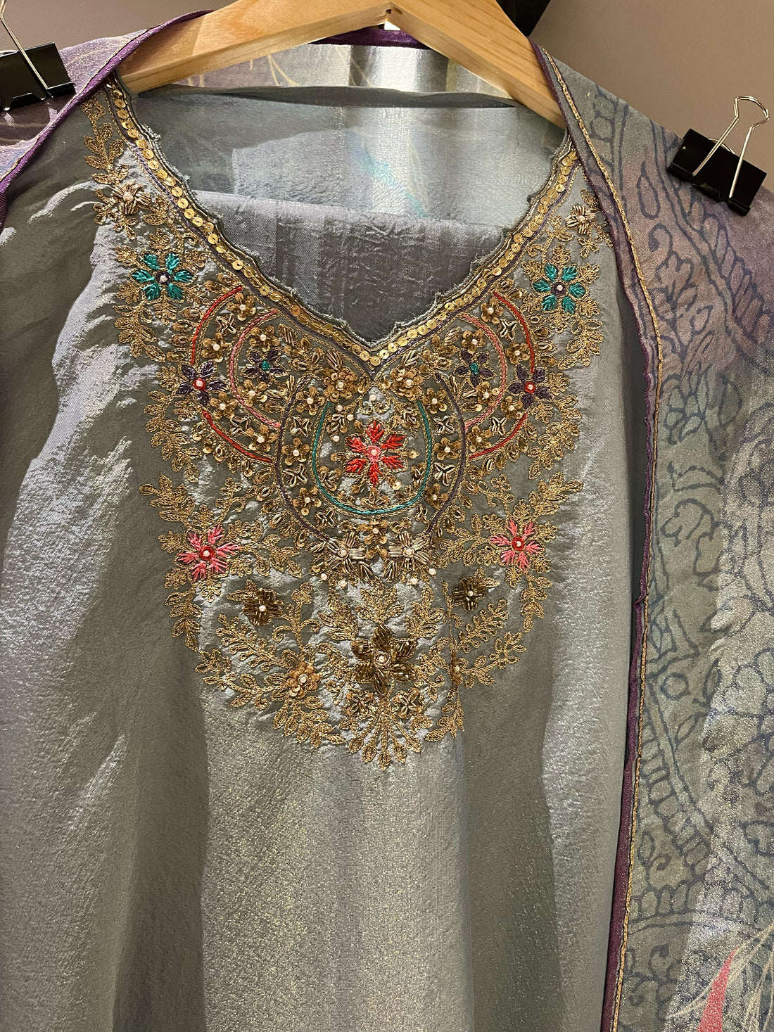 Soft Shimmer Tissue Blue Semi-Stitched Suit