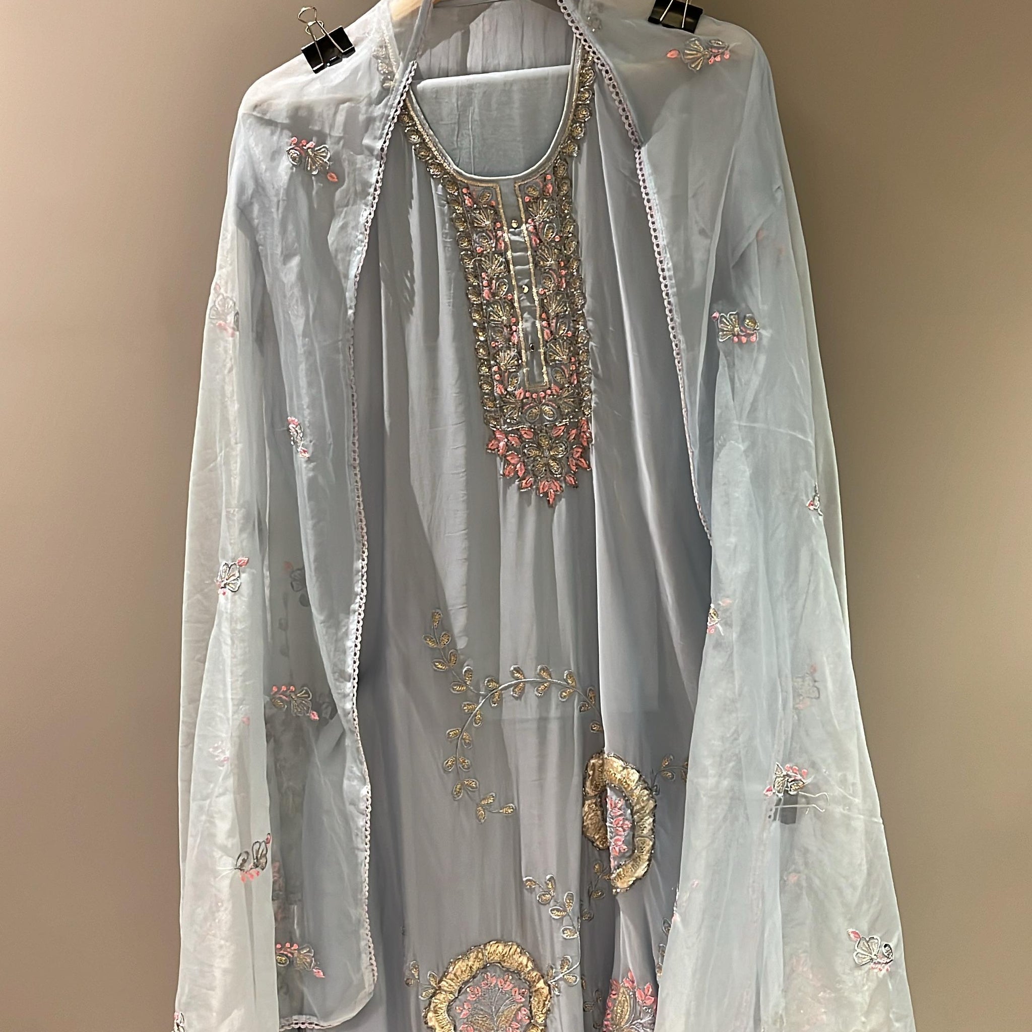 Powder Blue Soft Organza Semi‑Stitched Suit
