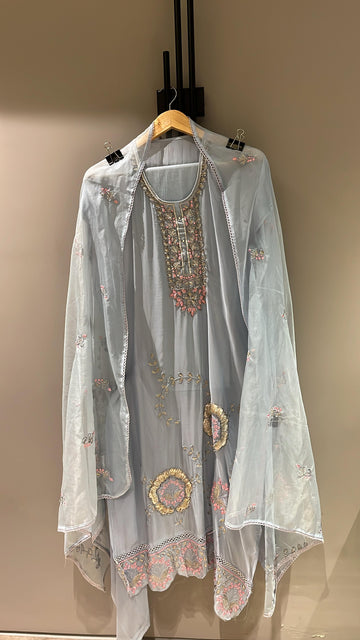 Powder Blue Soft Organza Semi‑Stitched Suit