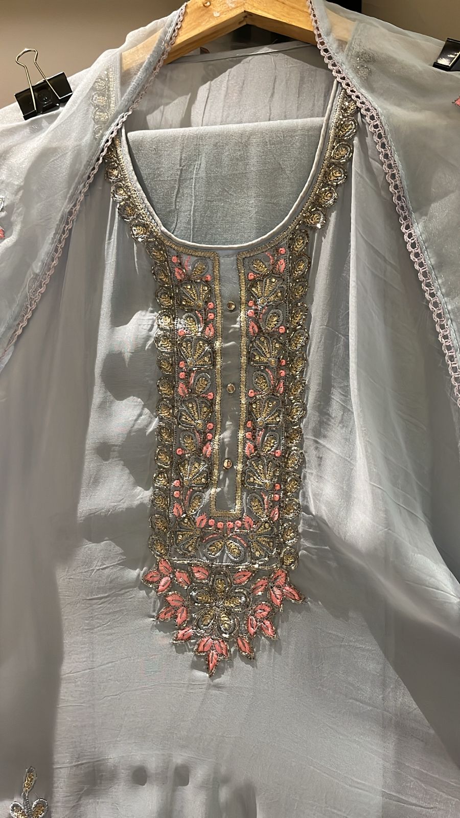 Powder Blue Soft Organza Semi‑Stitched Suit