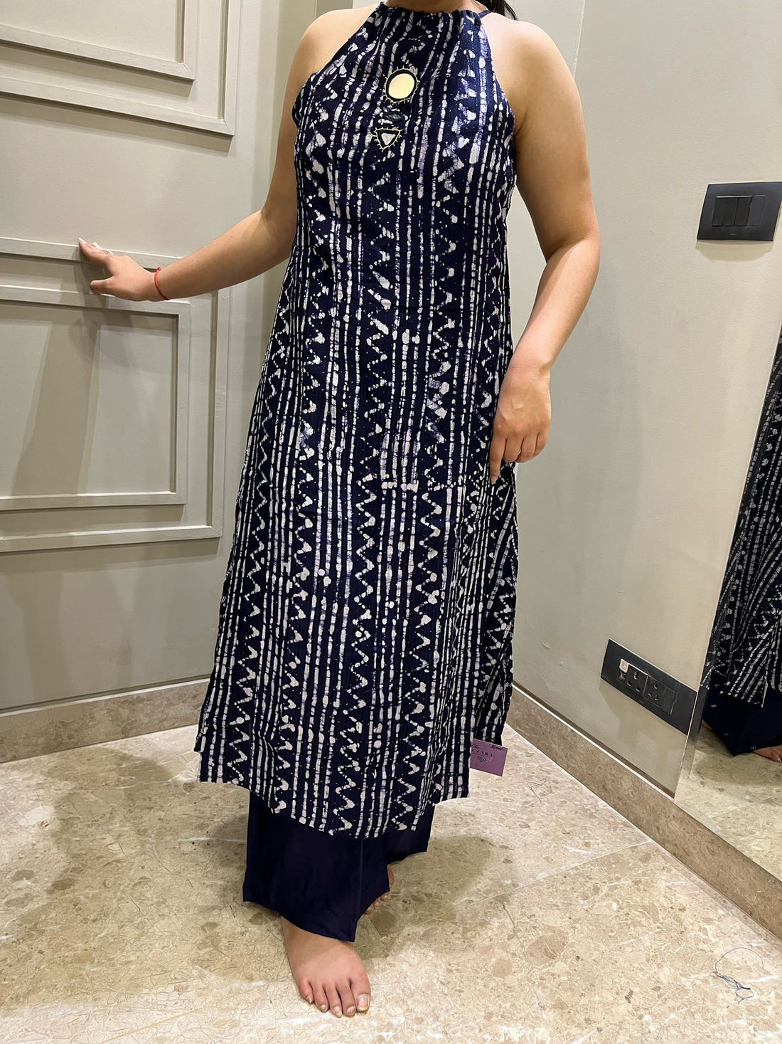 Navy Blue Cotton Stitched Suit – Elegant Everyday Wear