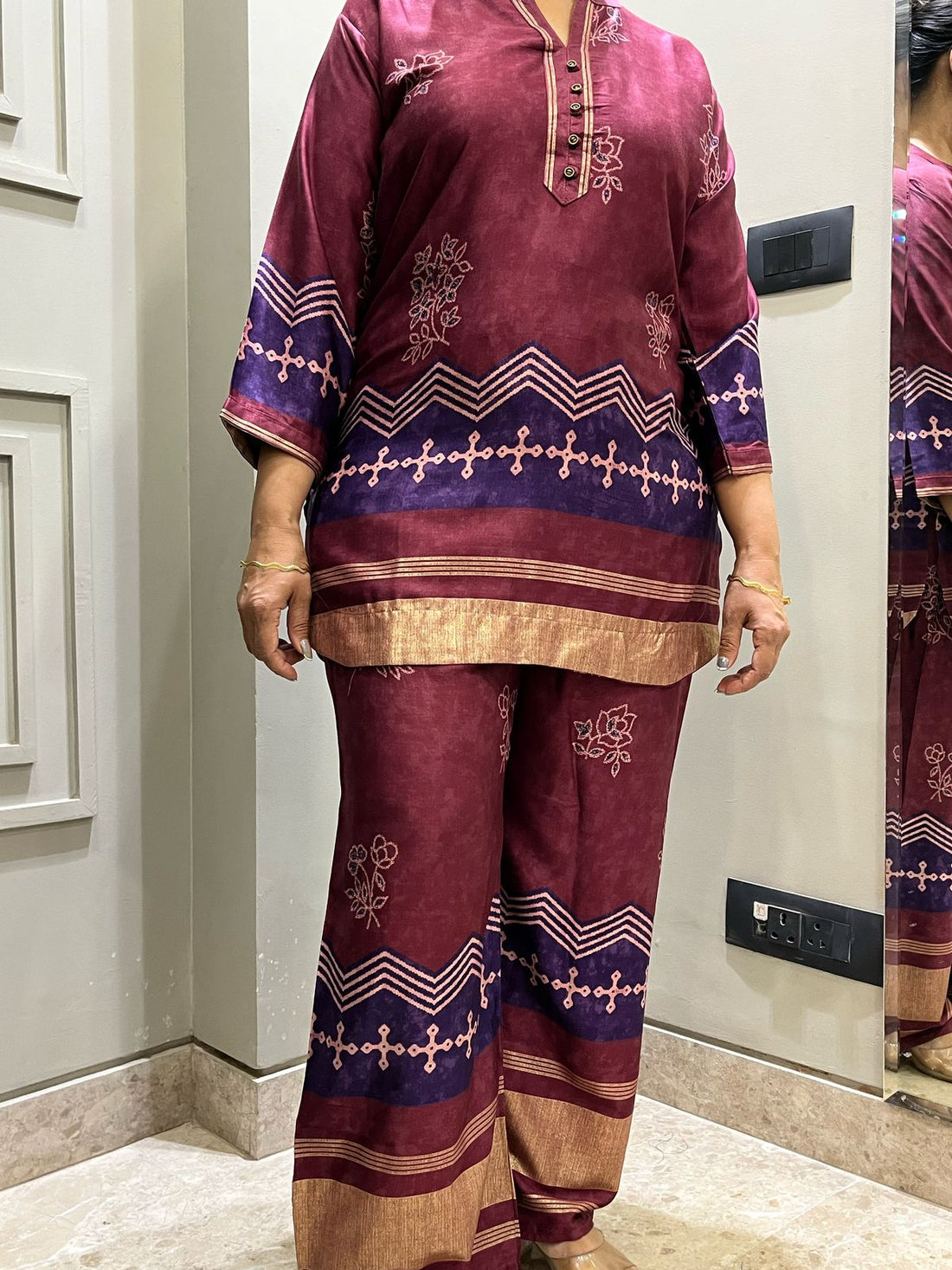 Maroon Cotton Rayon Co-ord Set