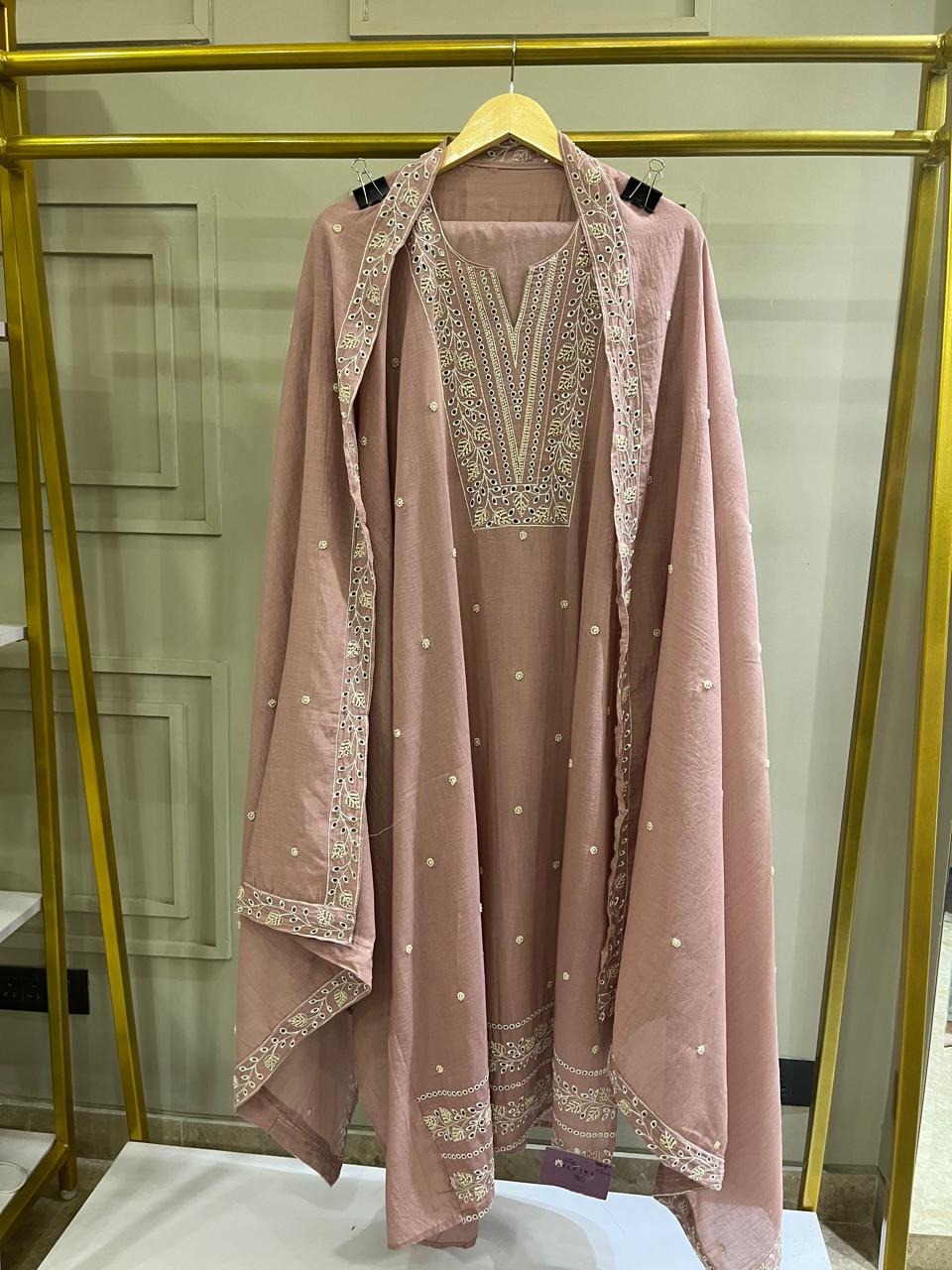 Pure Mul Cotton Semi-Stitched Suit – Onion Pink