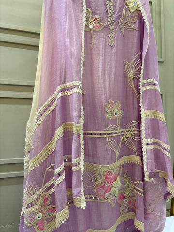 Pastel Mauve Mul Cotton Unstitched Suit