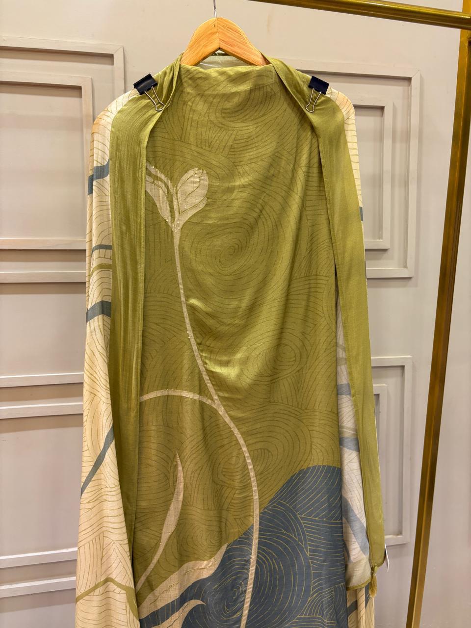 Elegant Muslin Green & Beige Unstitched Suit