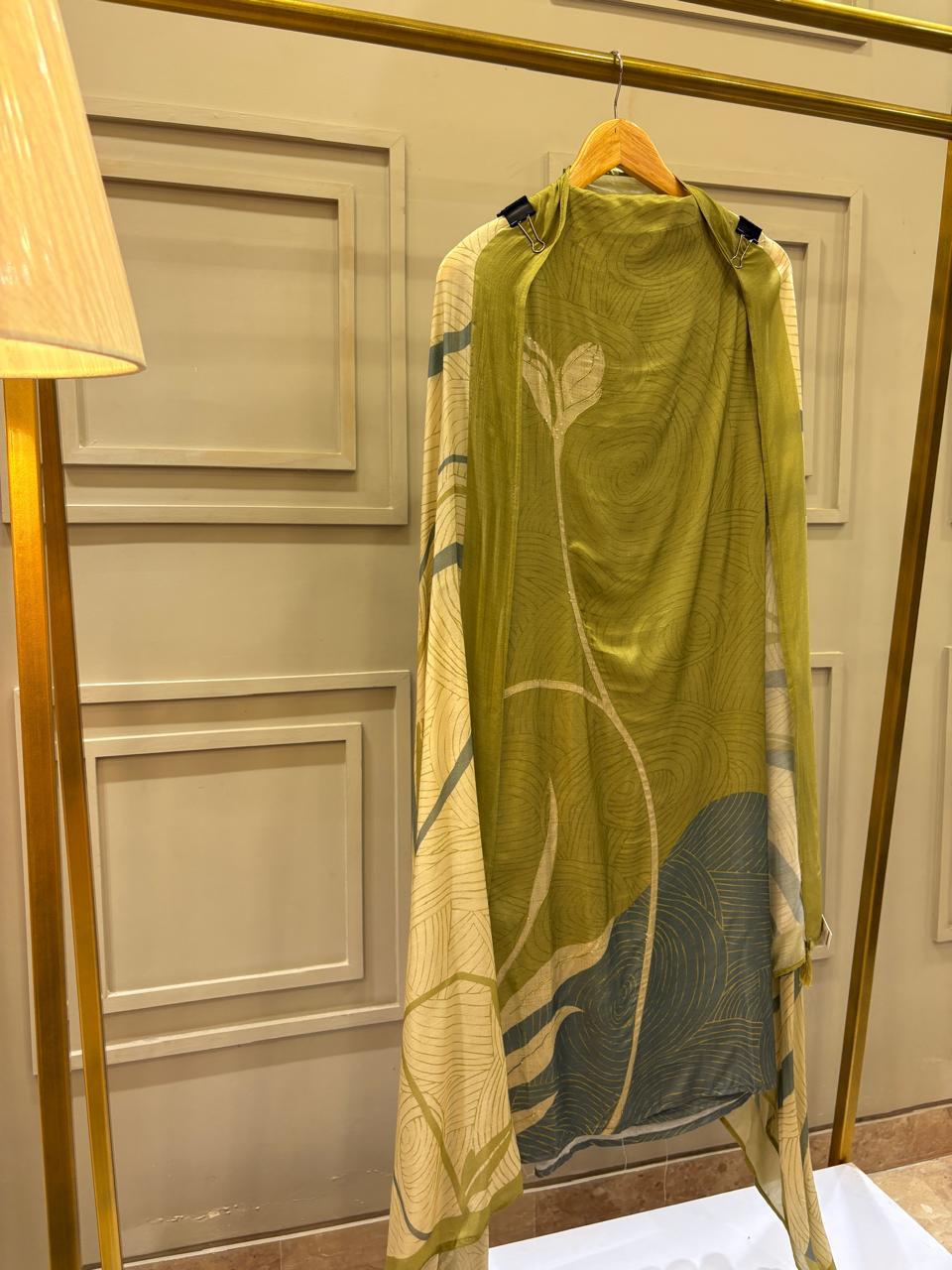 Elegant Muslin Green & Beige Unstitched Suit