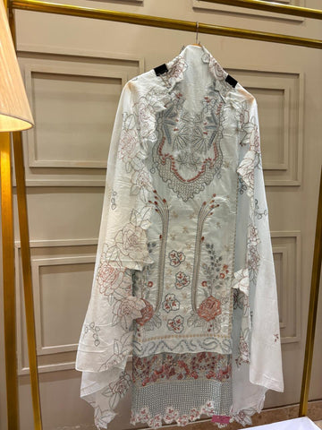 Soft Cotton Pastel Blue Unstitched Suit with Cutwork Embroidered Dupatta