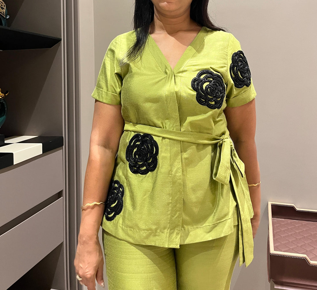 Emerald Bloom – Green Floral Appliqué Co-ord Set