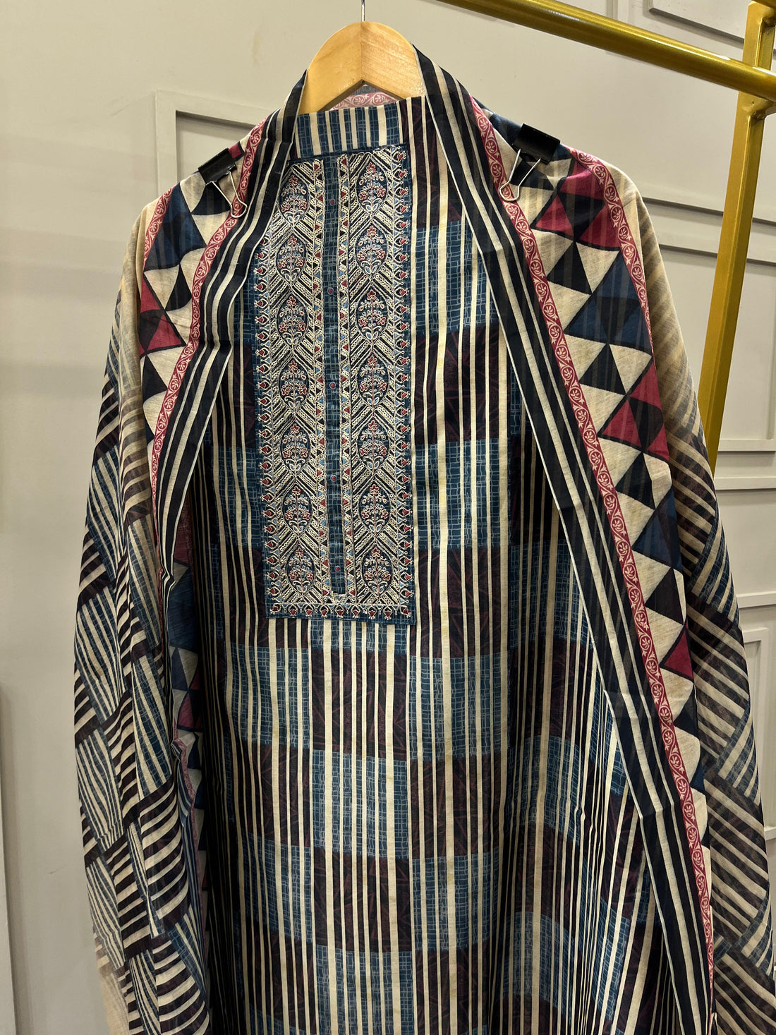 Unstitched Blue Pure Chanderi Suit – Timeless Elegance