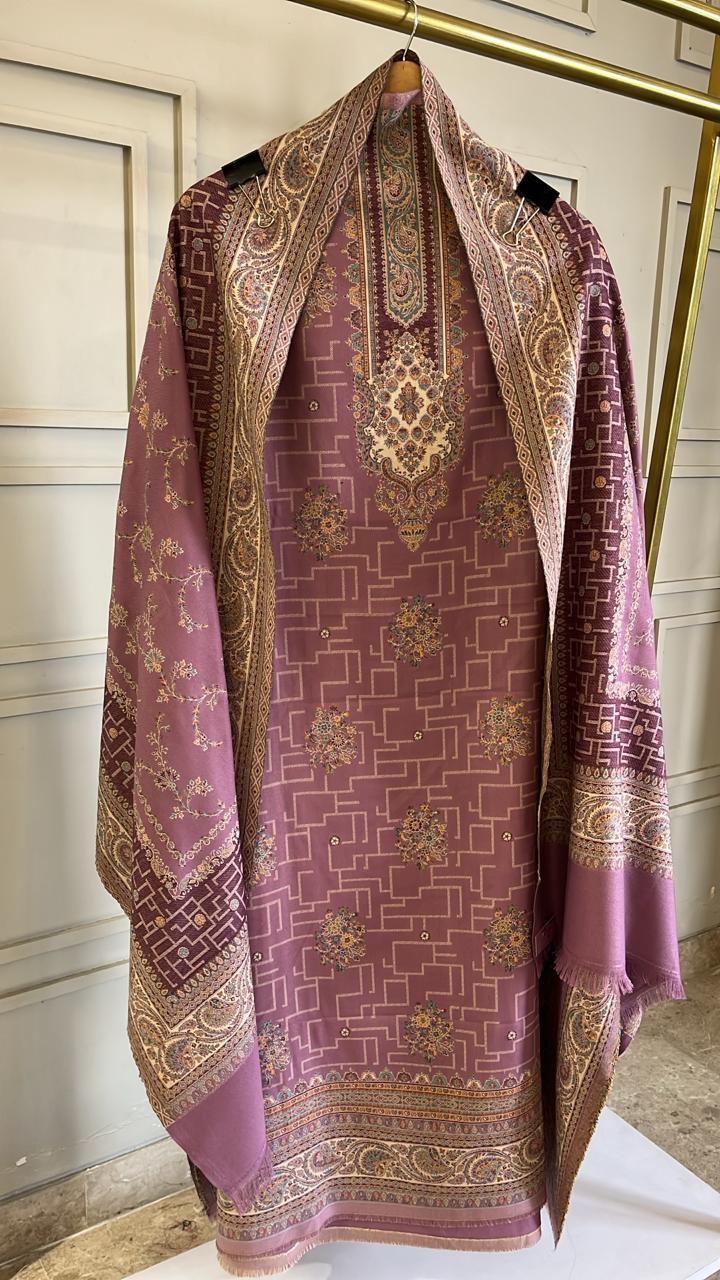 Purple Woolen Kani Weaving Unstitched Suit