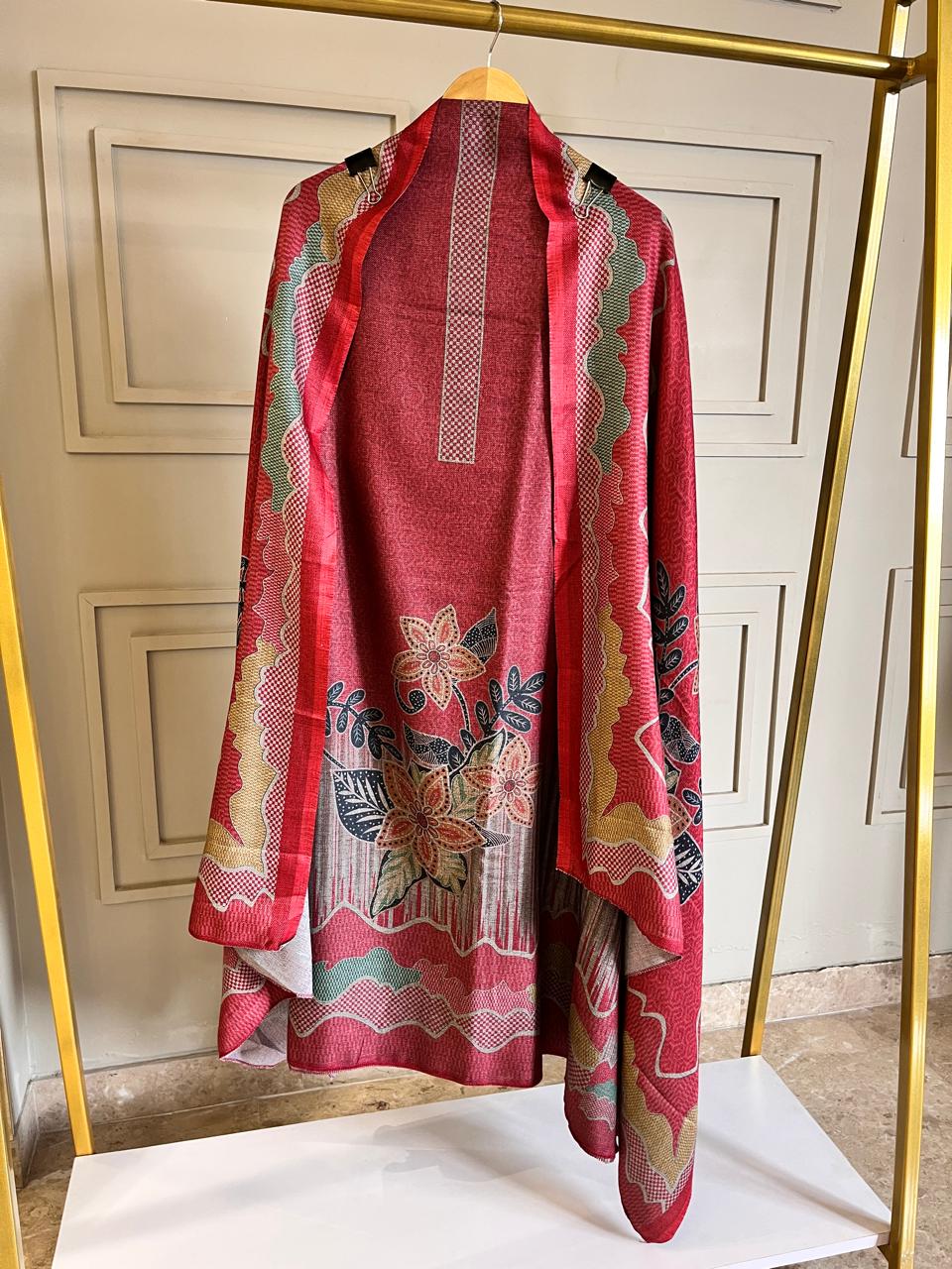 Red Woolen Unstitched Suit