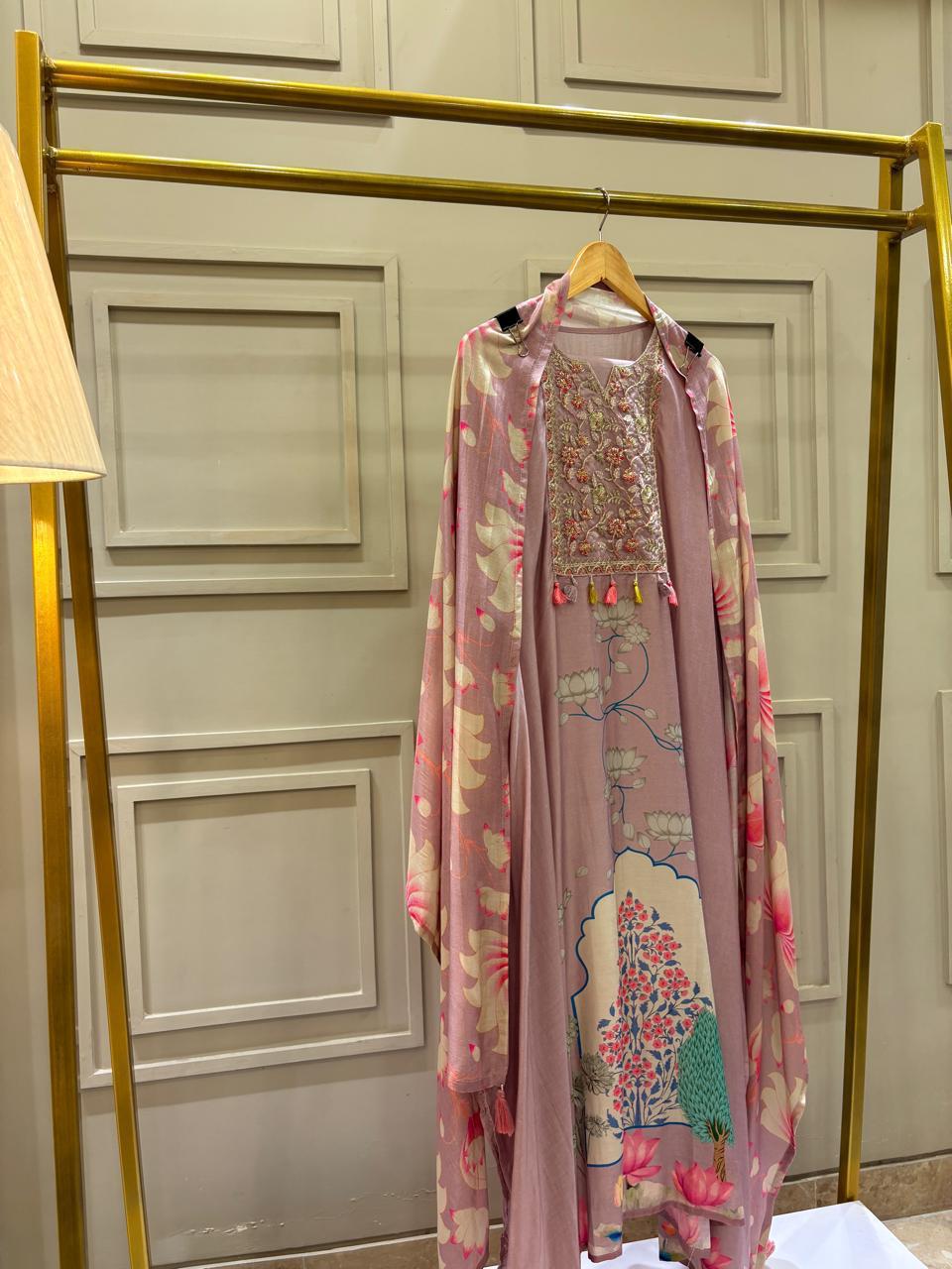 Elegant Floral Muslin Embroidered Semi Stitched Suit with Dupatta