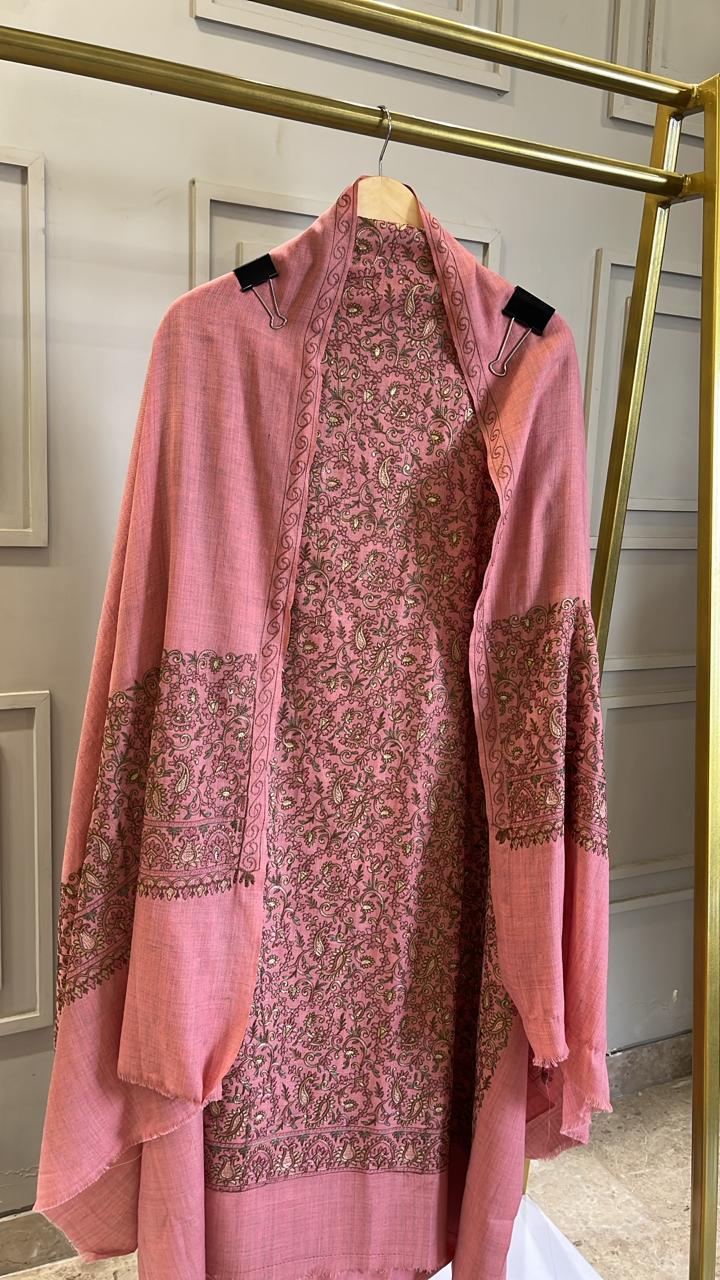 Pure Pashmina Carrot Pink Unstitched Suit